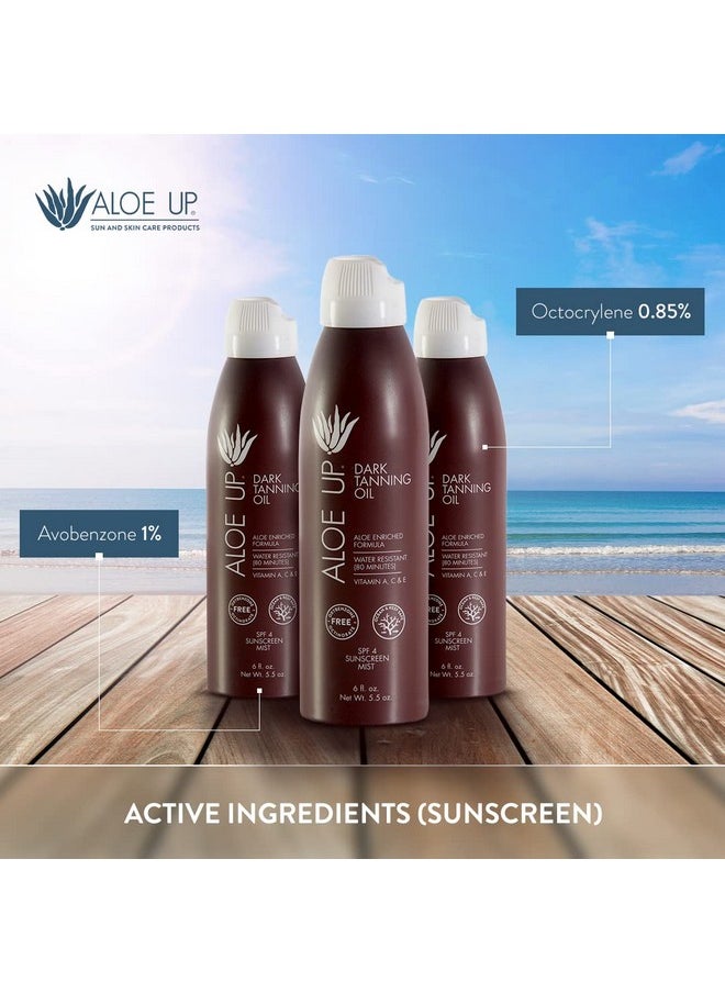 Aloe Up SPF 4 Dark Tanning Oil - Body and Face Tanning Continuous Spray for Outdoor Sun - With Sunscreen, Pure Aloe Vera, and Natural Oils - Dries Clear - Reef Friendly - Fresh Tropical Scent - 6 Oz