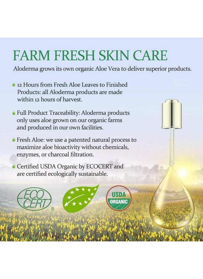 Aloderma 99% Organic Aloe Vera Gel Made within 12 Hours of Harvest - Lightweight, Non-Sticky Aloe Gel for Face Body, Hair, & Scalp, After Sun Relief, Natural, Soothing Hydrating Aloe Gel, 10.6oz