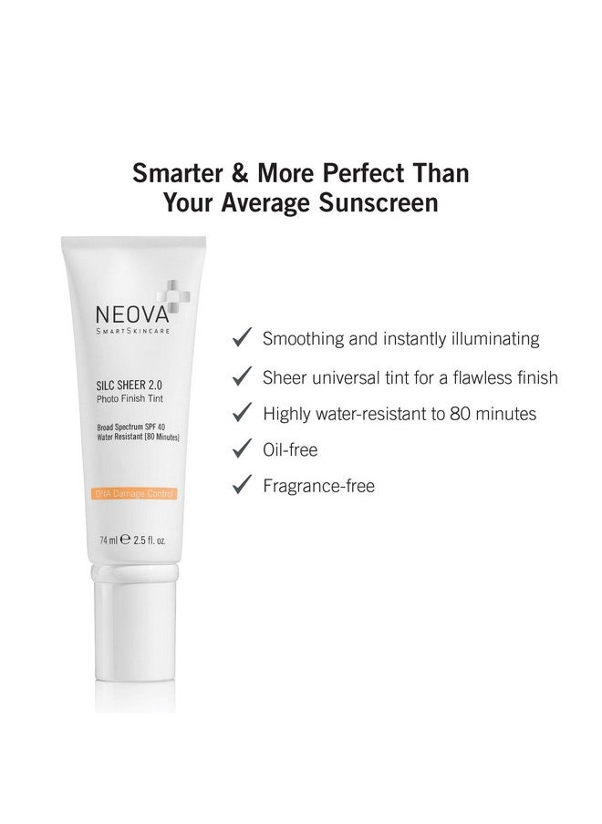 NEOVA SmartSkincare Silc Sheer 2.0 Tinted Sunscreen 2.5 fl oz | Broad Spectrum SPF 40 | Up To 80 min. Water Resistance | Oil & Fragrance Free | For All Skin Types