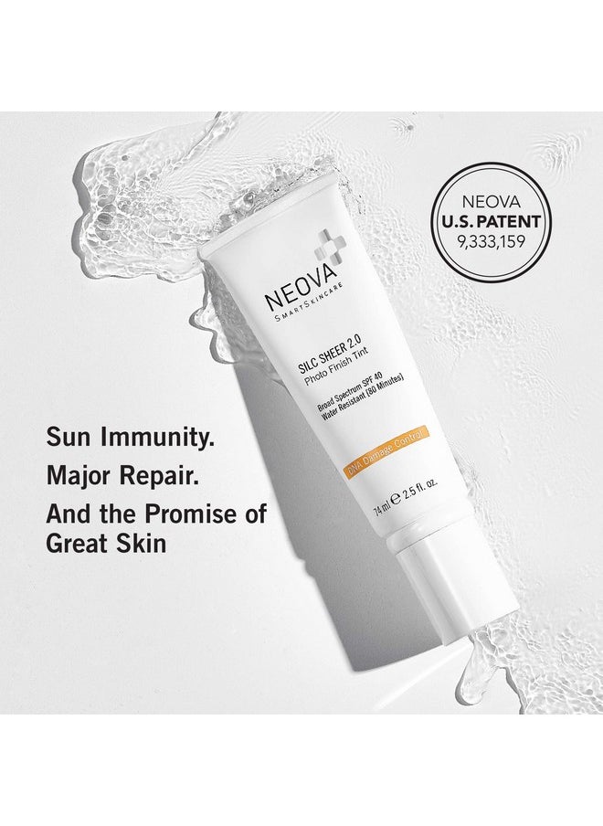 NEOVA SmartSkincare Silc Sheer 2.0 Tinted Sunscreen 2.5 fl oz | Broad Spectrum SPF 40 | Up To 80 min. Water Resistance | Oil & Fragrance Free | For All Skin Types