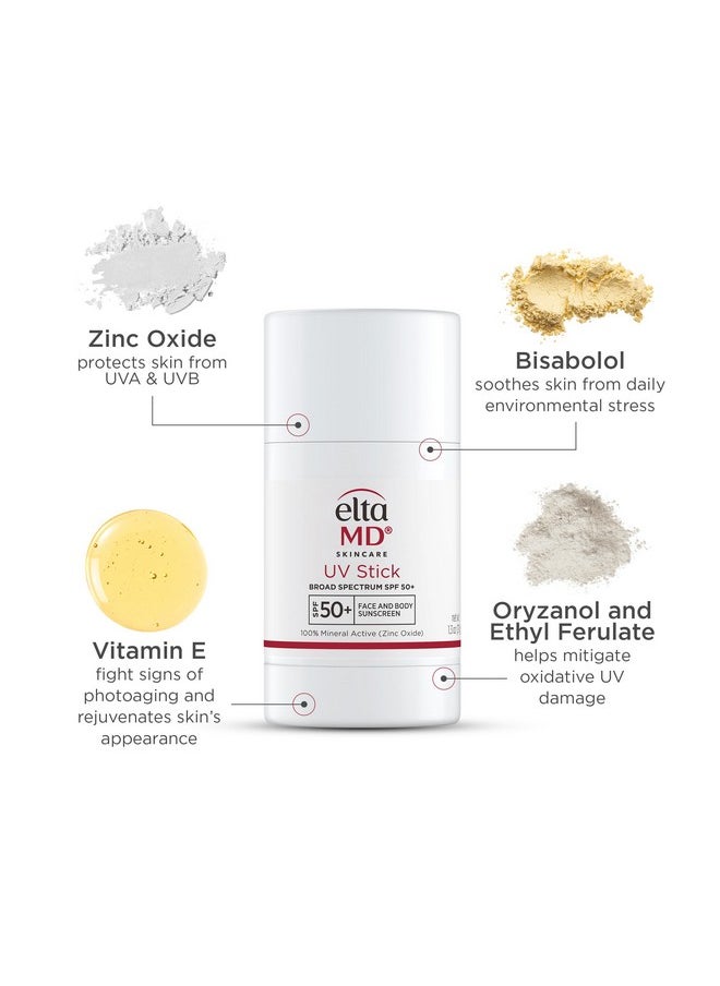 EltaMD UV Stick Sunscreen for Face and Body, SPF 50+ Face Stick Sunscreen with Zinc Oxide, Travel Size Sunscreen Stick, 1.3 oz Stick