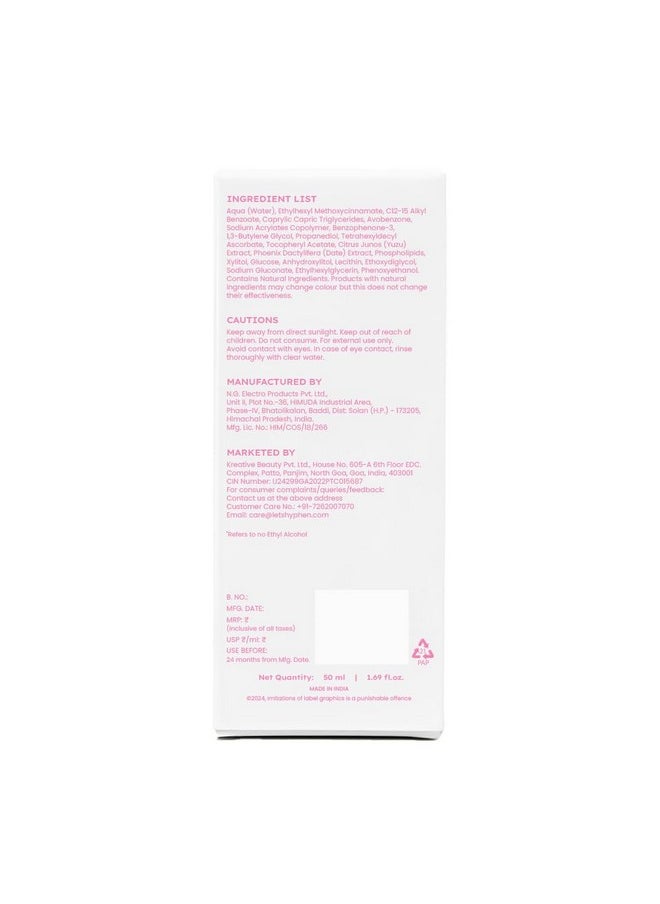 Vitamin Infused Brightening Sunscreen With Spf 50 Pa++++ | 12Hrs Uva-Uvb & Blue Light Protection |Brightens Skin, Gives Matte Finish & No White Cast | Lightweight | For All Skin Types - 50Ml