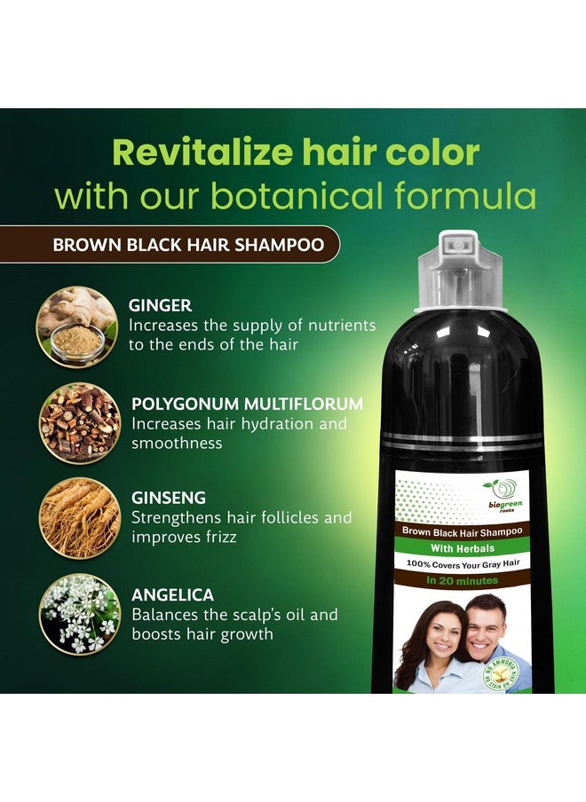 BIOGREEN ROOTS Ammonia-Free Herbal Hair Shampoo - Effectively Covers Gray Hair for Men and Women - Natural Color and Herbal Nourishment - No Stain on Skin - Brown Black (400 ml)