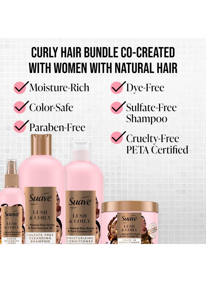 Suave Luscious Curly Hair Shampoo and Conditioner Set for Women With Natural Hair, with Leave-In Conditioner for Curly Hair and Detangling Spray, 4 Count