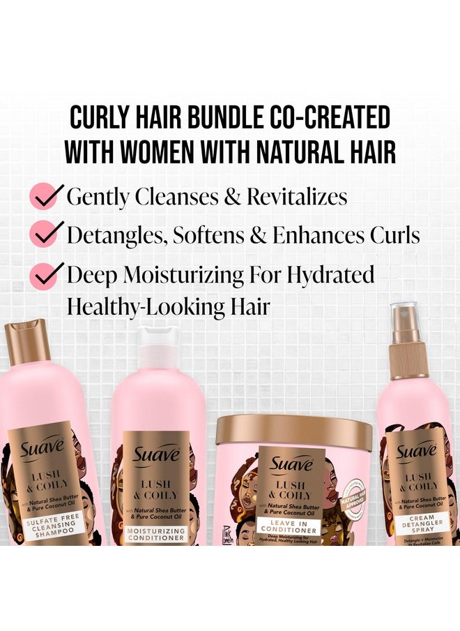 Suave Luscious Curly Hair Shampoo and Conditioner Set for Women With Natural Hair, with Leave-In Conditioner for Curly Hair and Detangling Spray, 4 Count