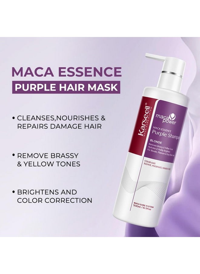Karseell maca power Purple Shampoo Professional Neutralizes Brass & Yellow Tones For Blonde Silver Gray Highlighted Hair 16.90 oz 500ml