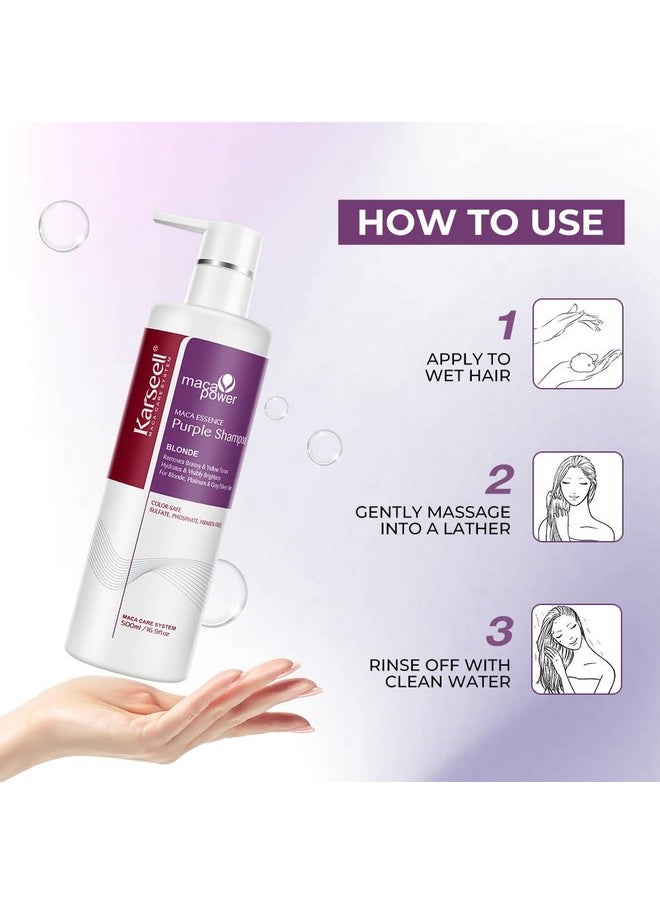 Karseell maca power Purple Shampoo Professional Neutralizes Brass & Yellow Tones For Blonde Silver Gray Highlighted Hair 16.90 oz 500ml