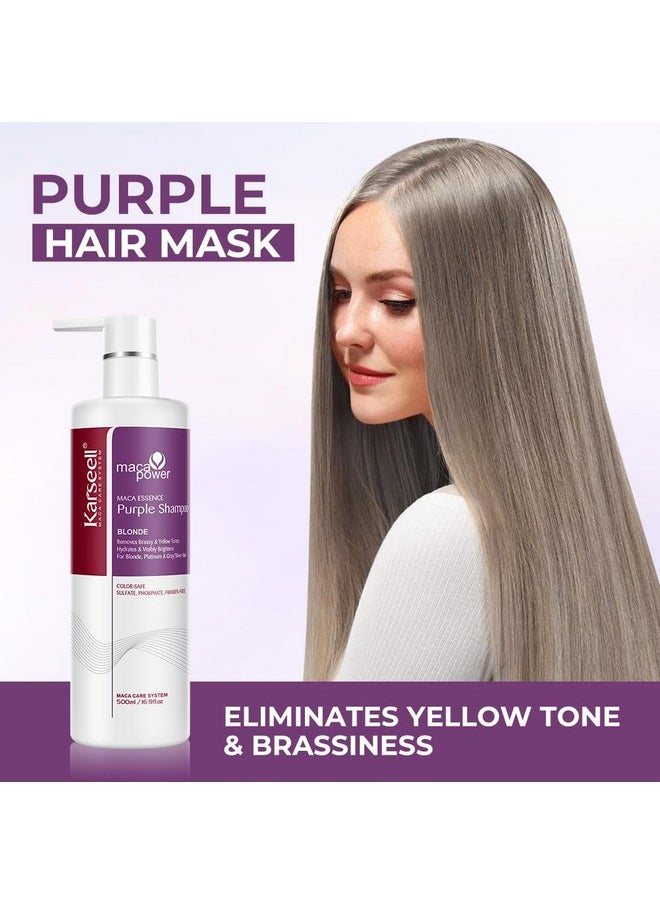Karseell maca power Purple Shampoo Professional Neutralizes Brass & Yellow Tones For Blonde Silver Gray Highlighted Hair 16.90 oz 500ml