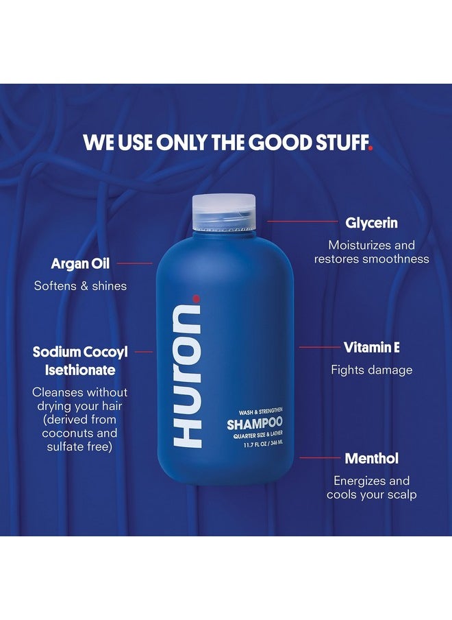 Huron Men's Shampoo | Cleansing & Hydrating Formula | Citrus, Fresh Juniper & Aromatic Greens Scent | Strengthens Hair | Sulfate-Free, Paraben-Free | Argan Oil, Aloe, Peppermint | 11.7 Fl Oz