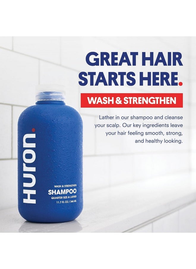 Huron Men's Shampoo | Cleansing & Hydrating Formula | Citrus, Fresh Juniper & Aromatic Greens Scent | Strengthens Hair | Sulfate-Free, Paraben-Free | Argan Oil, Aloe, Peppermint | 11.7 Fl Oz