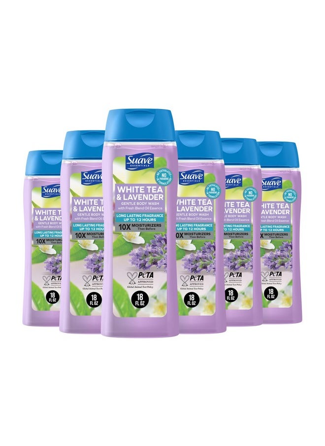 Suave Moisturizing Body Wash Women, White Tea and Lavender with Vitamin E and Aloe Extracts, No Parabens, No Phthalates, 18 Oz (Pack of 6)
