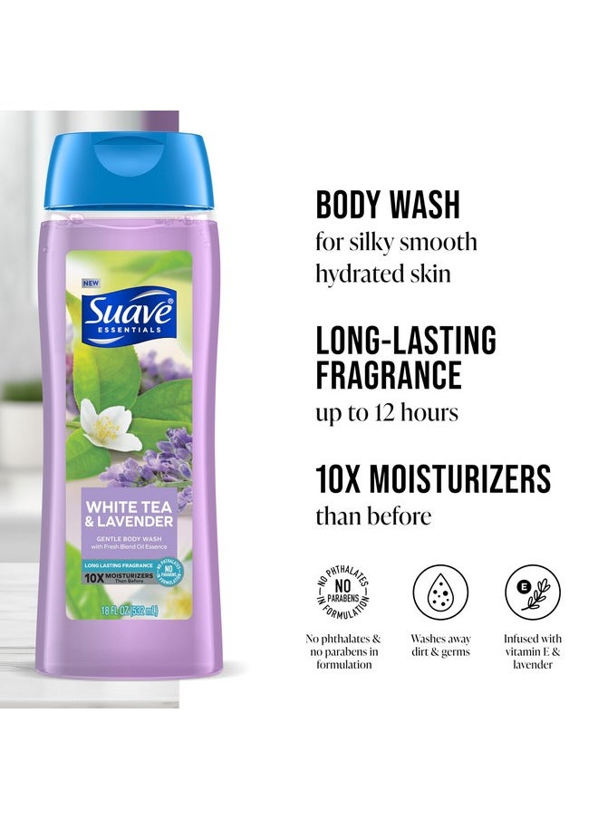 Suave Moisturizing Body Wash Women, White Tea and Lavender with Vitamin E and Aloe Extracts, No Parabens, No Phthalates, 18 Oz (Pack of 6)
