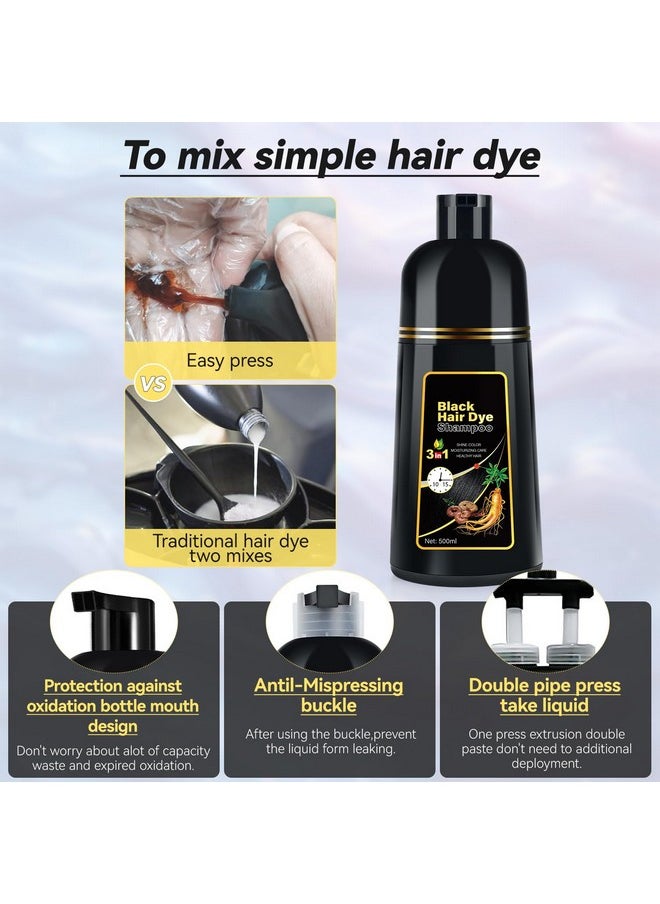 JIESSIA 3 IN 1 Hair Color Shampoo Dye For Women & Men Natural Herbal Plant Semi Permanent Grey Hair Cover Treated, 16.9 Fl Oz, Black