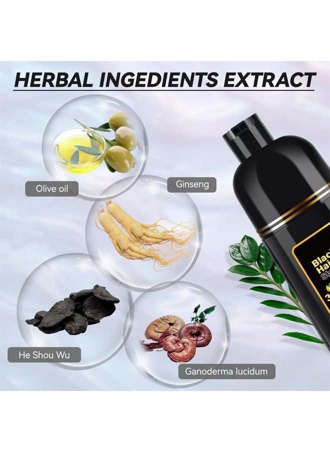JIESSIA 3 IN 1 Hair Color Shampoo Dye For Women & Men Natural Herbal Plant Semi Permanent Grey Hair Cover Treated, 16.9 Fl Oz, Black
