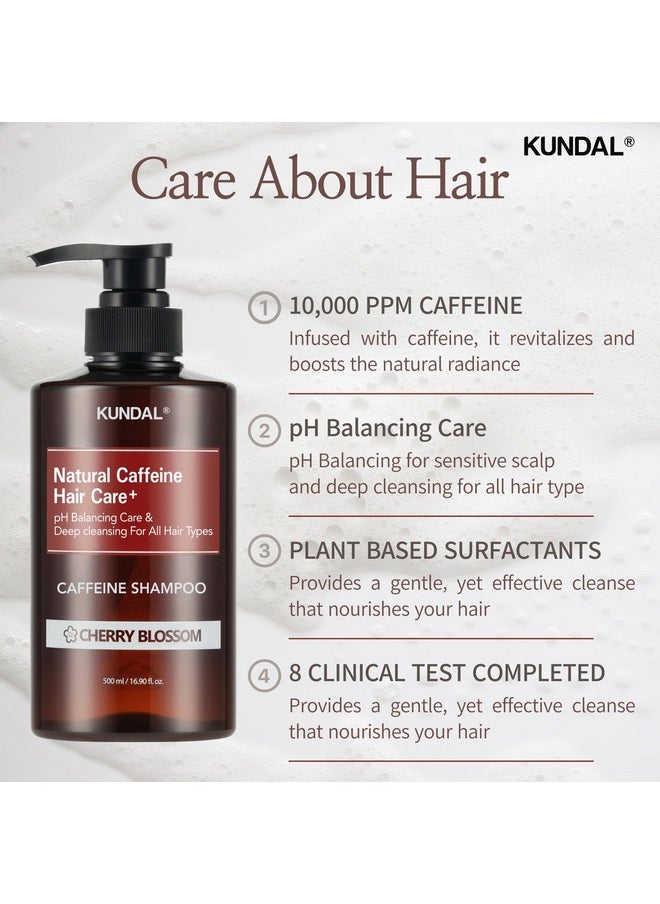 KUNDAL Caffeine Hair Shampoo [Cherry Blossom] Scalp Care, Deep Cleansing, Suitable for All Hair Types 16.9Fl Oz (500ml)