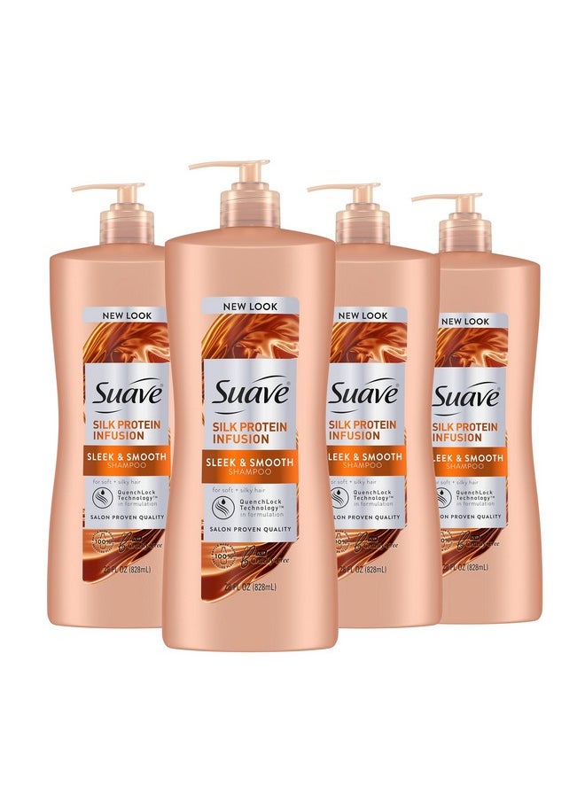 Suave Silk Protein Infusion Shampoo, Sleek and Smooth, for Soft Hair and Frizz Control, 28 oz Pack of 4