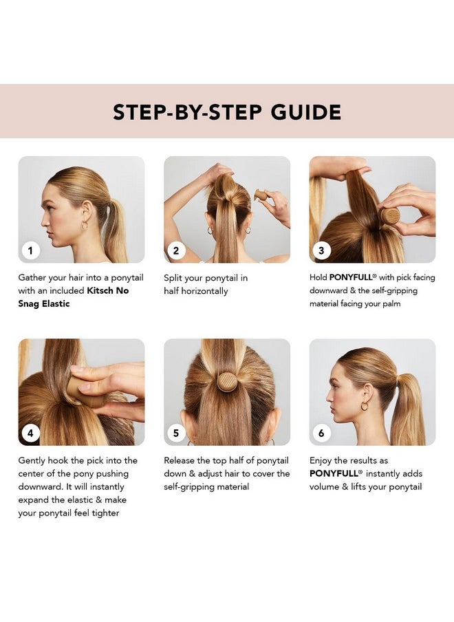 Kitsch PonyFull Blonde Hair Volumizing Tool - 1 Pc Hair Volume Enhancer that Instantly Lifts Your Ponytail - Ideal for Thin Hair and Cheer Ponytail Bump | Includes 3 No Snag Elastic Hair Ties