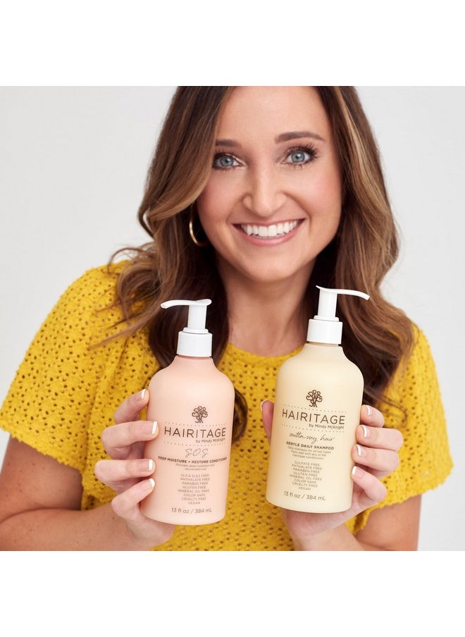 Hairitage Outta My Hair Gentle Daily Shampoo - Cleanses and Hydrates with Jojoba Oil - SOS Deep Moisture and Restore Conditioner for Thick Hair with Safflower Oil - 13 oz