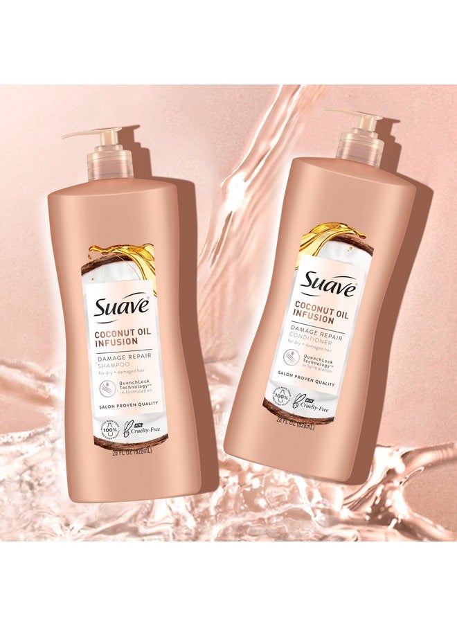 Suave Coconut Oil Damage Repair Shampoo, for Normal, Dry and Damaged Hair, with Pure Coconut Oil Infusion, 28 oz Pack of 4