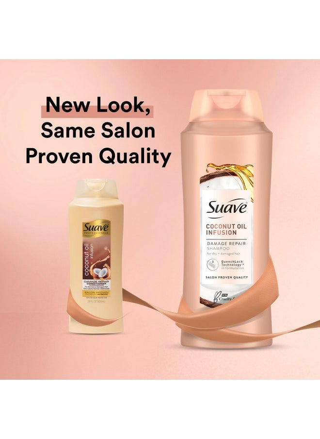 Suave Coconut Oil Damage Repair Shampoo, for Normal, Dry and Damaged Hair, with Pure Coconut Oil Infusion, 28 oz Pack of 4