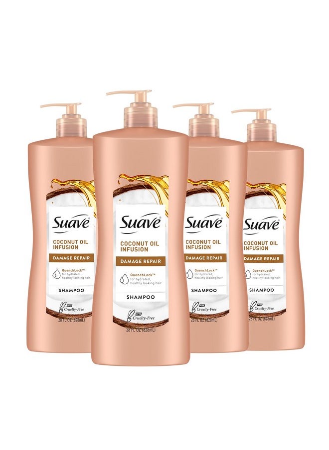 Suave Coconut Oil Damage Repair Shampoo, for Normal, Dry and Damaged Hair, with Pure Coconut Oil Infusion, 28 oz Pack of 4