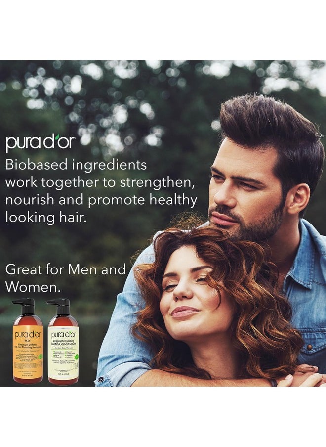 PURA D'OR MD Anti-Thinning Biotin Shampoo & Conditioner Set (16oz x2) Maximum Defense Coal-Tar Strong Scented DHT Blocker Hair Thickening Products For Women & Men, Daily Shampoo For Scalp Health