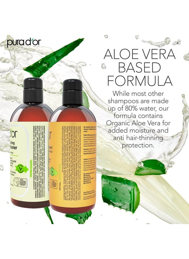 PURA D'OR MD Anti-Thinning Biotin Shampoo & Conditioner Set (16oz x2) Maximum Defense Coal-Tar Strong Scented DHT Blocker Hair Thickening Products For Women & Men, Daily Shampoo For Scalp Health