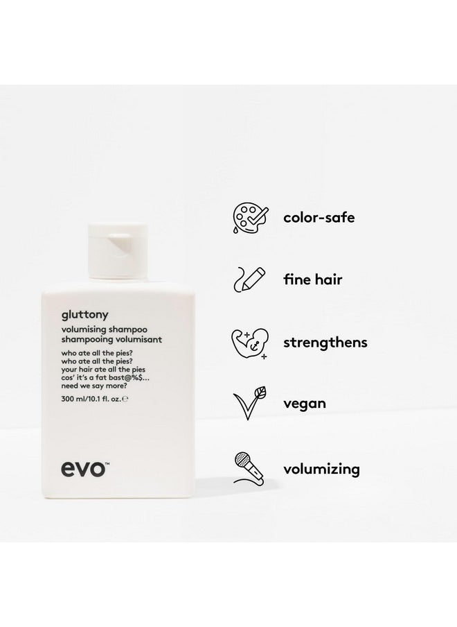 EVO Gluttony Volumising Shampoo - Volumizing Shampoo For All Types Of Hair - Adds Lift, Body Shine, Strength & Elasticity - 300ml / 10.1fl.oz