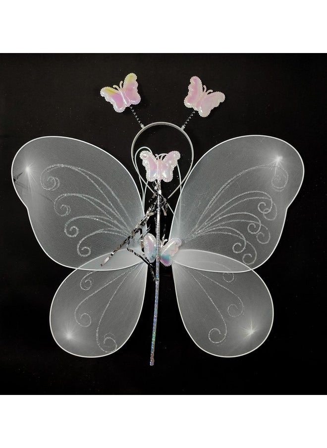 Chuz N Pick Elegant Butterfly Shaped Wings Best Suitable for Girls (Little Kids) Consist of a Fancy Butterfly Wing with a Butterfly Head Band and a Magic Stick (White)