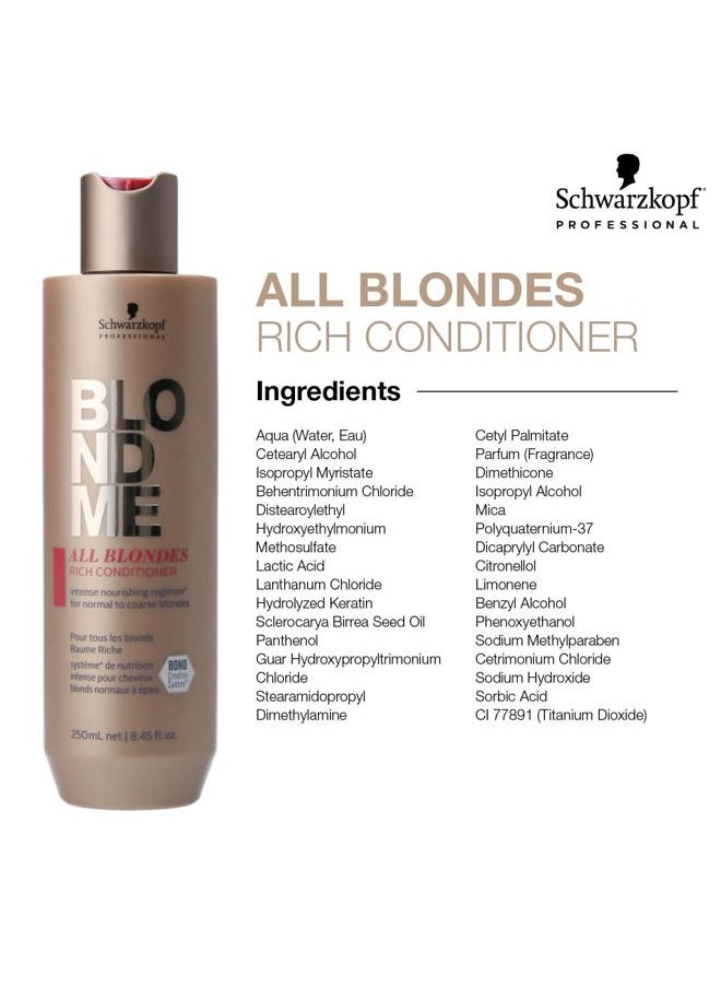 All Blondes Rich Conditioner – Nourishing Daily Treatment – Strength, Elasticity and Shine for Normal to Coarse Color Treated and Natural Blonde Hair, 250 ml