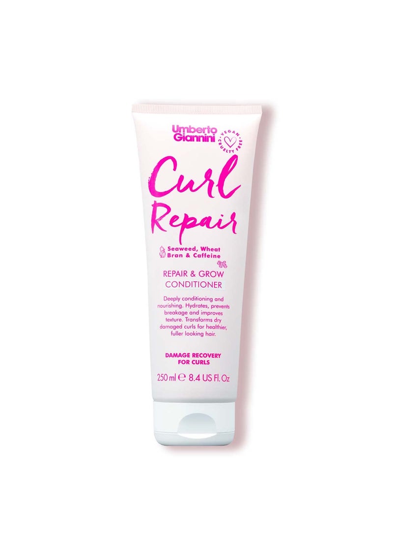 Umberto Giannini Curl Repair Conditioner Vegan  Cruelty Free Repair  Growth Formula with Seaweed Wheat Bran  Caffeine 250 ml