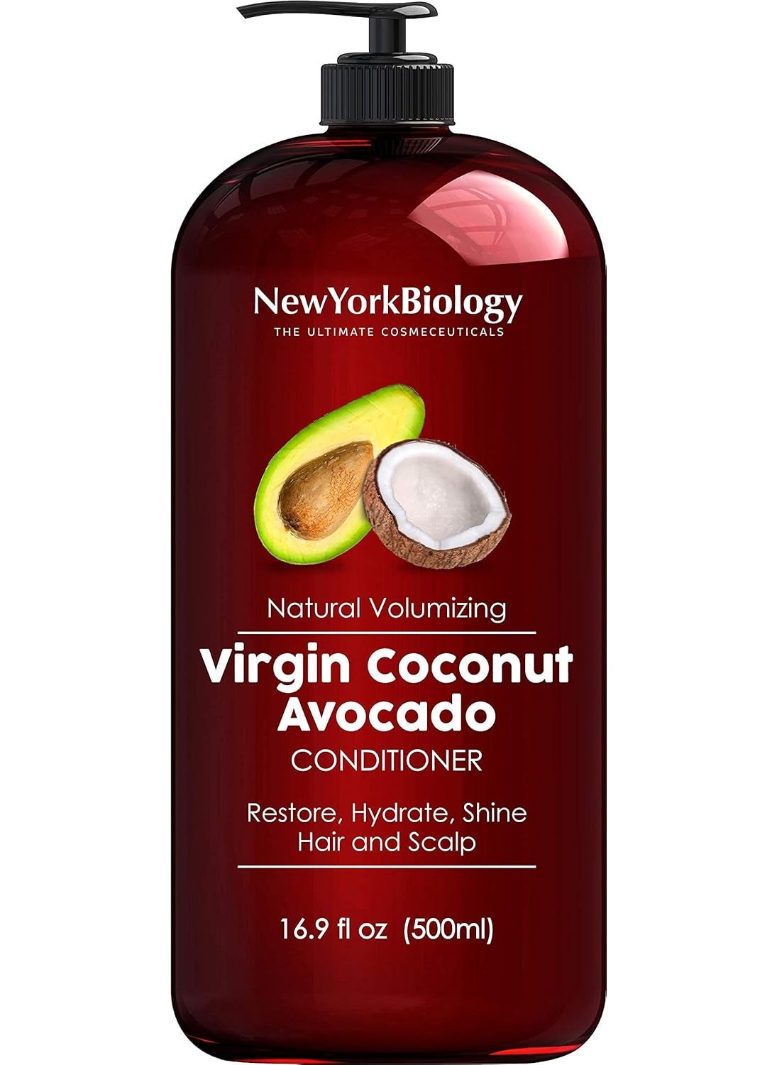 New York Biology Virgin Coconut and Avocado Oil Conditioner  Helps Restore Shine Hair Gloss and Hydration to Dry Hair and Itchy Scalp  Safe for All Hair Types  169 fl Oz