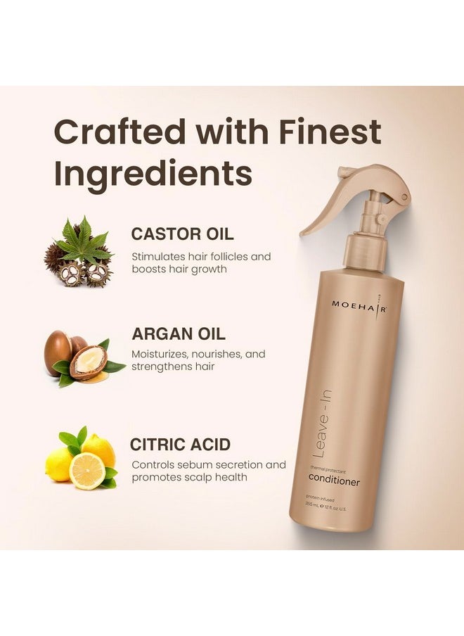 MOEHAIR Leave-in Conditioner (12 Fl. Oz.) | Infused with Proteins and Argan Oil | Curly Hair Detangler Spray For Women & Men | Hair Softener | Breakage and Split End Repair | Sulfate and Paraben Free
