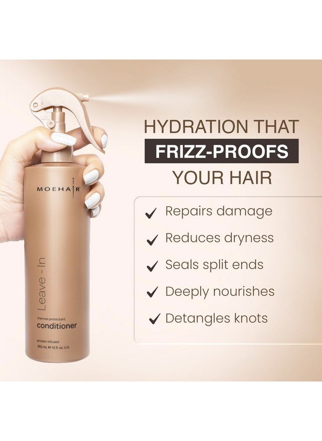 MOEHAIR Leave-in Conditioner (12 Fl. Oz.) | Infused with Proteins and Argan Oil | Curly Hair Detangler Spray For Women & Men | Hair Softener | Breakage and Split End Repair | Sulfate and Paraben Free