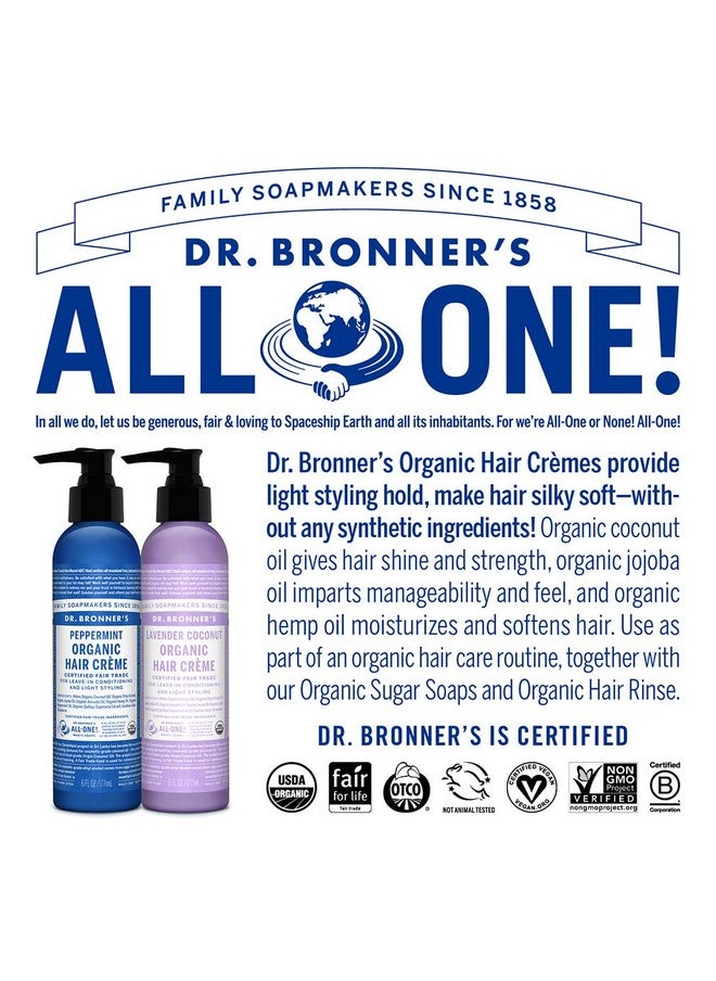 Dr. Bronner's - Organic Hair Crème (Peppermint, 6 Ounce) - Leave-In Conditioner and Styling Cream, Made with Organic Oils, Hair Cream Supports Shine and Strength, Nourishes Scalp, Non-GMO