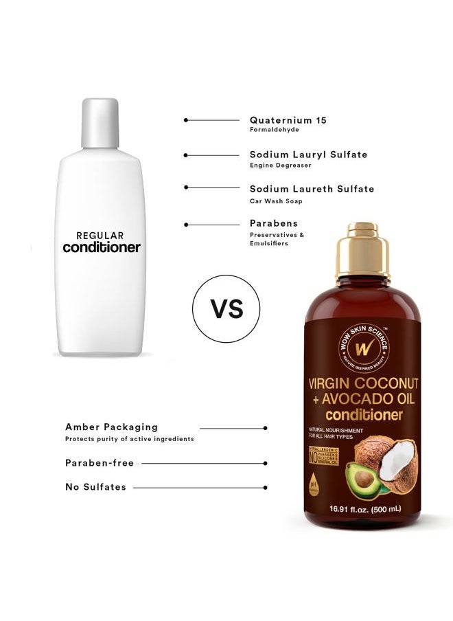 WOW Hair Conditioner - Coconut & Avocado Oil - Restore Dry, Damaged Hair - Increase Gloss - Reduce Split Ends, Frizz - Sulfate, Silicones, Paraben Free - All Hair Types, Adults & Children - 500 mL