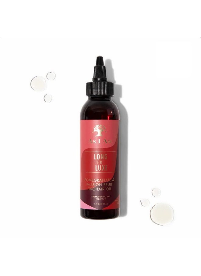 As I Am Long and Luxe GroHair Oil - 4 ounce - Rejuvenate the scalp - Promote hair retention - Enriched with Pomegranate and Passion Fruit, Beta-Sitosterol & JBCO