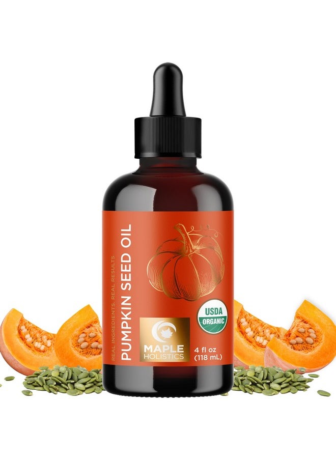 USDA Organic Pumpkin Seed Oil - 100% Pure Pumpkin Seed Oil for Hair Growth Dry Skin and Anti Aging Face Oil - Organic Hair Oil for Dry Damaged Hair and Growth - Virgin Cold Pressed & Unrefined (4oz)