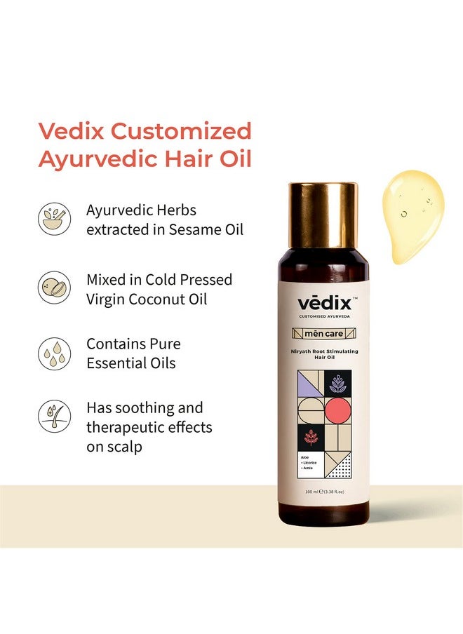 Vedix Customized Ayurvedic Mens Hair Oil for Hair Growth - Jeevath Root Stimulating Hair Oil With Celastrus + Hibiscus + Bhringraj Customized For Normal-Oily Scalp & Wavy & Curly Hair - 100ml