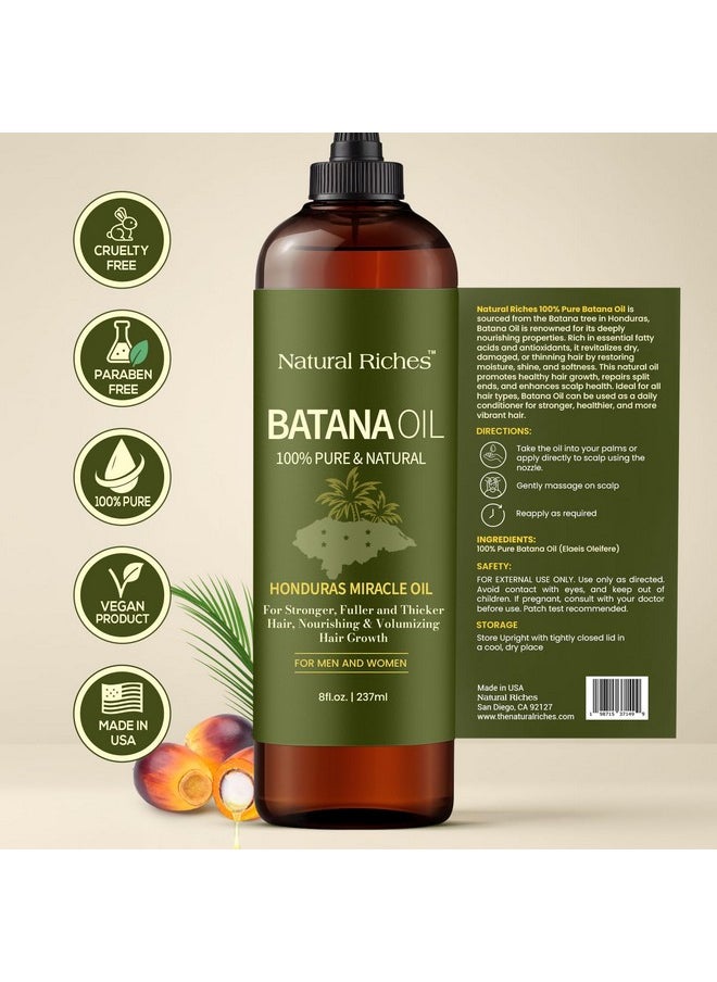 Natural Riches Unrefined Organic Batana Oil, 8 fl oz, 100% Pure & Natural, Cold pressed Honduras Miracle Oil for Hair Growth.