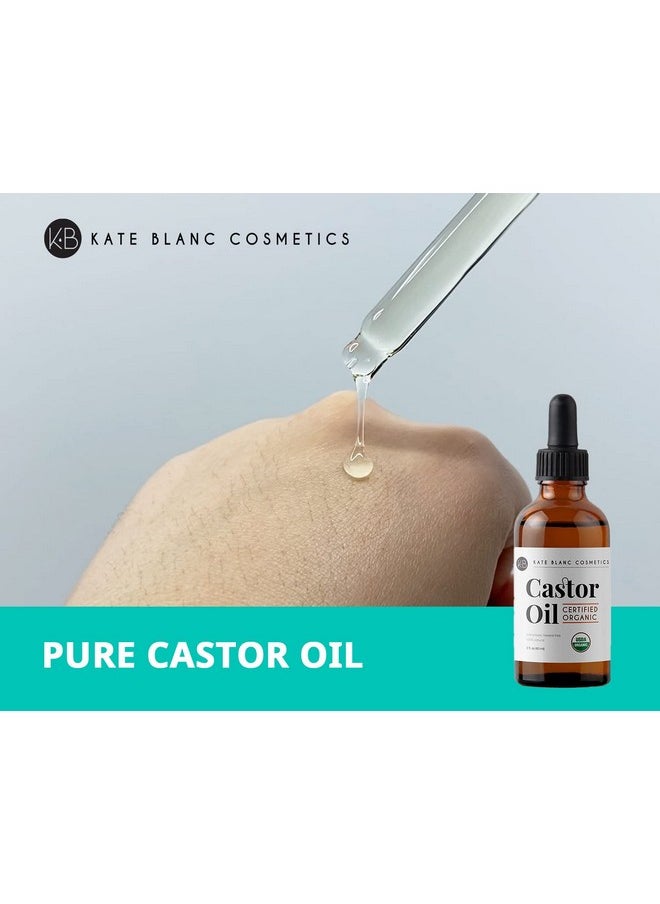 Kate Blanc Cosmetics Castor Oil Organic (2oz), 100% Pure, Cold Pressed, Hexane Free. Stimulate Growth for Hair, Eyelashes, Eyebrows. Hair Treatment Starter Kit & Skin Moisturizer
