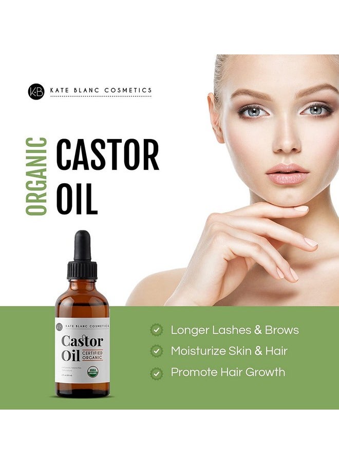 Kate Blanc Cosmetics Castor Oil Organic (2oz), 100% Pure, Cold Pressed, Hexane Free. Stimulate Growth for Hair, Eyelashes, Eyebrows. Hair Treatment Starter Kit & Skin Moisturizer