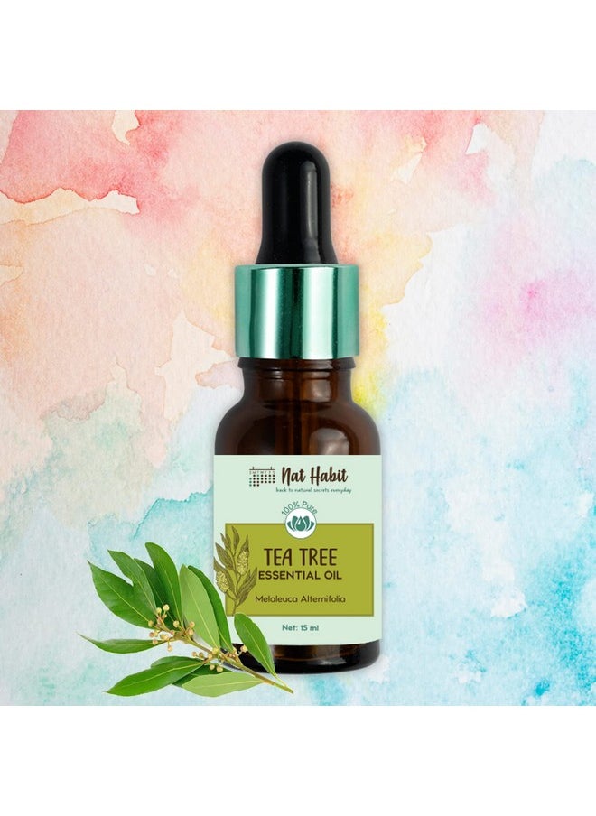 Nat Habit 100% Pure Tea Tree Essential Oil With Melaleuca Alternifolia For Hair & Skin, Steam Distilled,Diffuser Oil, Natural & Therapeutic Grade - 15 ml