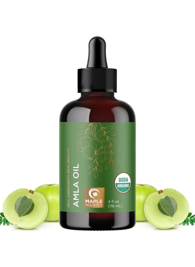 Organic Amla Oil for Hair Growth - 100% Pure Amla Hair Oil for Hair Growth & Hydration - Cold-Pressed Extra Virgin Unrefined Non-GMO & USDA Organic Hair Oil for Dry Hair and Scalp Care (4 Fl Oz)