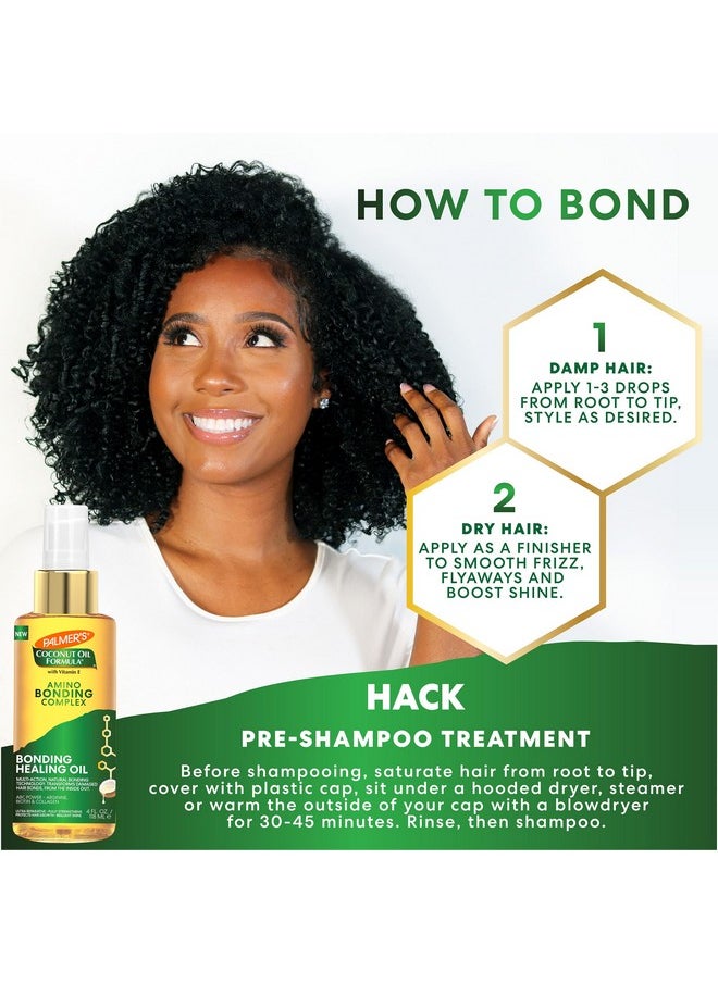 Palmer's Amino Bonding Complex Hair Oil, Healing Treatment with Coconut Oil & Vitamin E, Heat Protectant, Anti Frizz, Adds Shine, Strengthens & Protects Hair Growth, All Hair Types, 4 fl oz