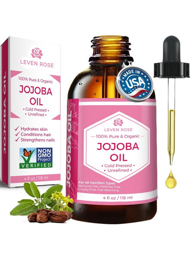 Leven Rose Jojoba Oil Organic, Pure Cold Pressed Natural Unrefined Moisturizer for Skin Hair and Nails 4 oz
