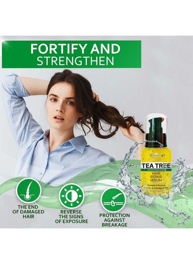 Tea Tree Oil Hair Serum - Moisturizer Treatment for Fighting Dandruff and Repair Dry, Damaged Hair and Itchy Scalp - Care and Styling Products for Women and Men - With Anti Frizz Keratin for Shine