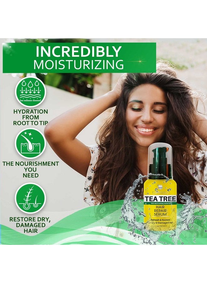 Tea Tree Oil Hair Serum - Moisturizer Treatment for Fighting Dandruff and Repair Dry, Damaged Hair and Itchy Scalp - Care and Styling Products for Women and Men - With Anti Frizz Keratin for Shine