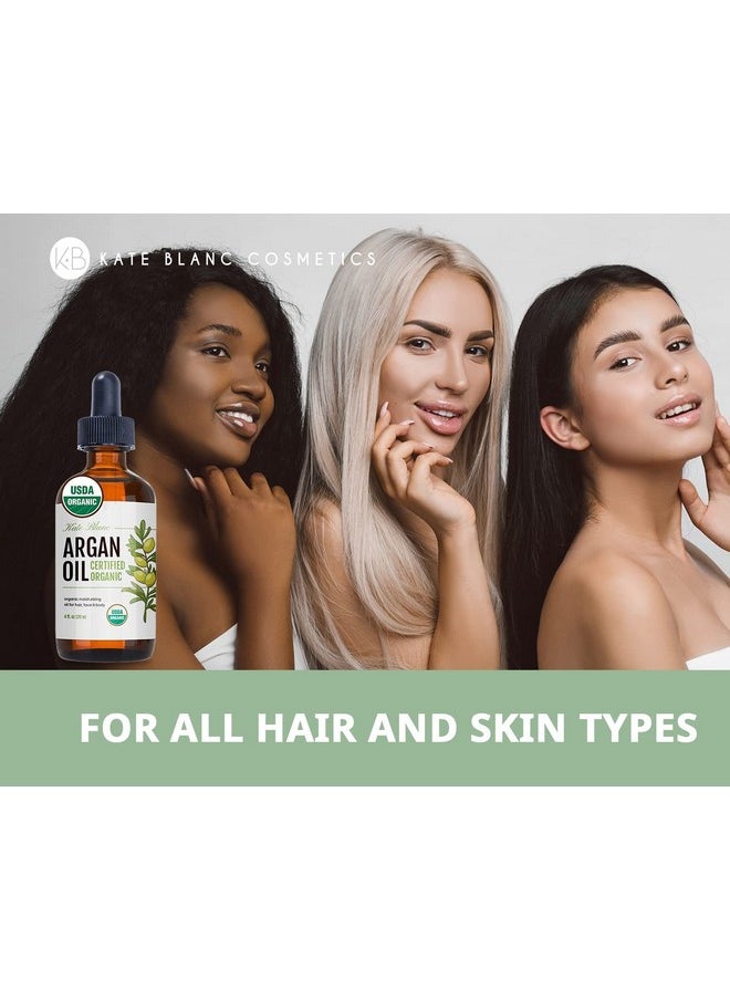 Kate Blanc Cosmetics Argan Oil for Hair, Face & Skin from Morocco. Promotes Hair Growth (4oz, USDA Certified Organic, Cold Pressed & 100% Pure, Light)