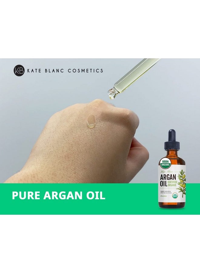 Kate Blanc Cosmetics Argan Oil for Hair, Face & Skin from Morocco. Promotes Hair Growth (4oz, USDA Certified Organic, Cold Pressed & 100% Pure, Light)
